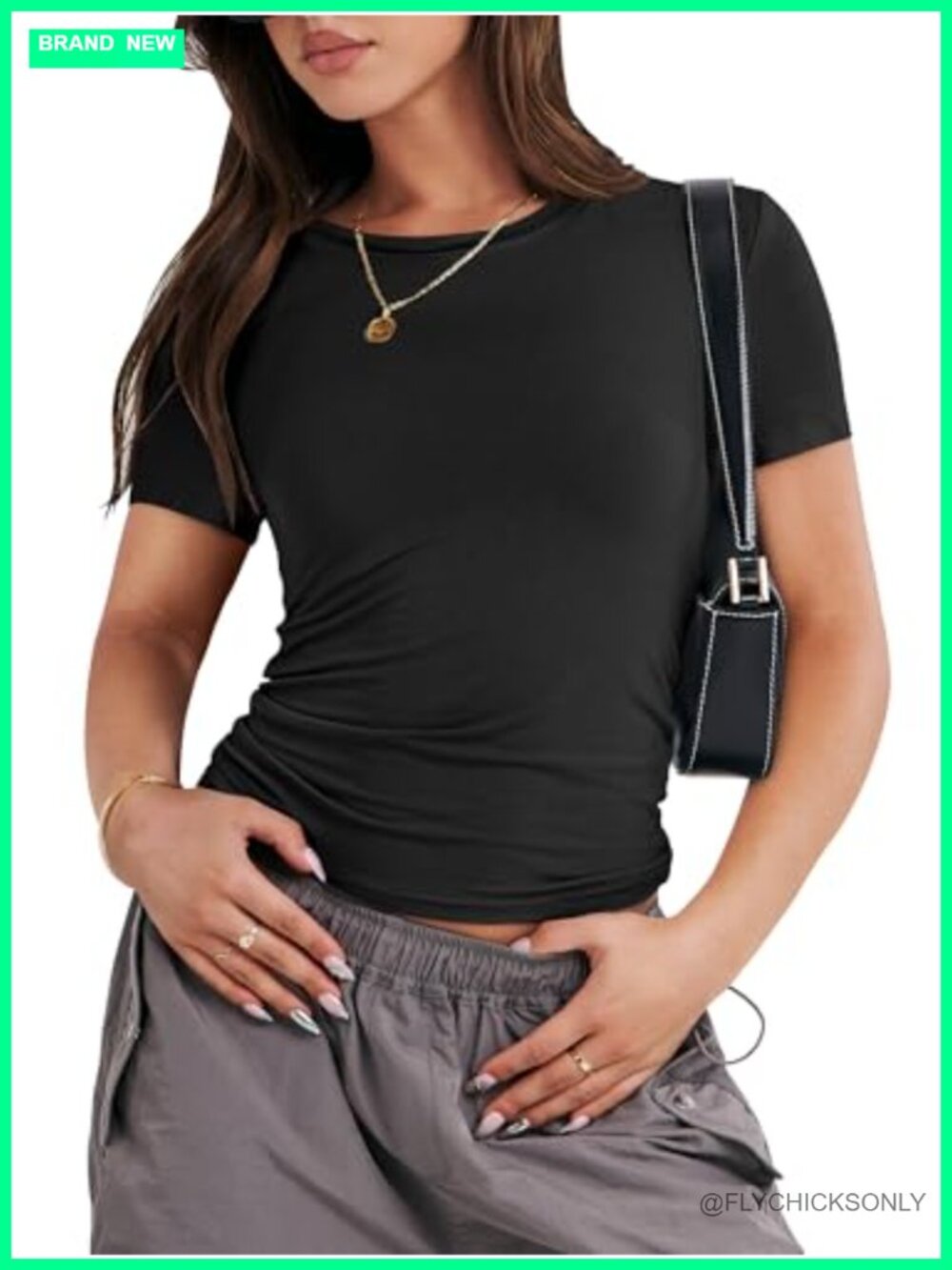 ANRABESS Womens Short Sleeve Crew Neck Crop Top Slim Fit Basic Tee